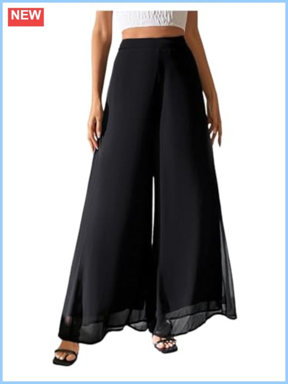 Chiffon Flowy Palazzo Pants High Waisted Wide Leg Summer Beach Trousers